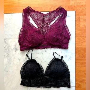 Set of two Victoria’s Secret bralettes black and burgundy